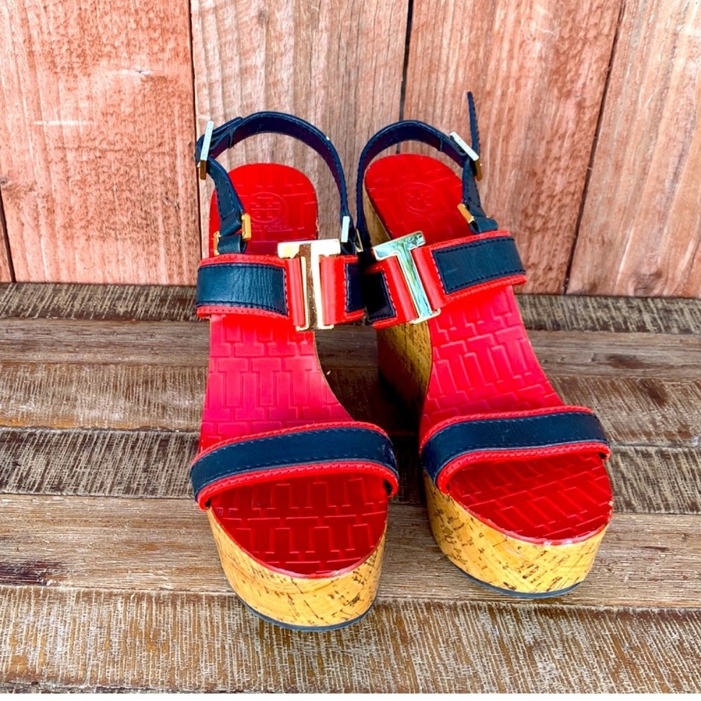 Tory Burch Stylish Red and Black Platform Sandals